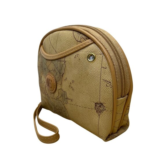 Allan Edward Beige World Map Faux Leather With Small Pouch Wristlet Set - Picture 4 of 10